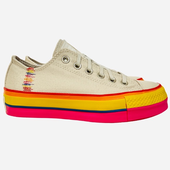 Converse Women's Sneakers in Cream with Rainbow Soles - Picture 5 of 13